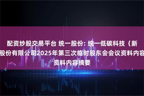 配资炒股交易平台 统一股份: 统一低碳科技（新疆）股份有限公司2025年第三次临时股东会会议资料内容摘要