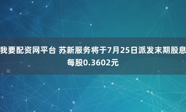 我要配资网平台 苏新服务将于7月25日派发末期股息每股0.3602元